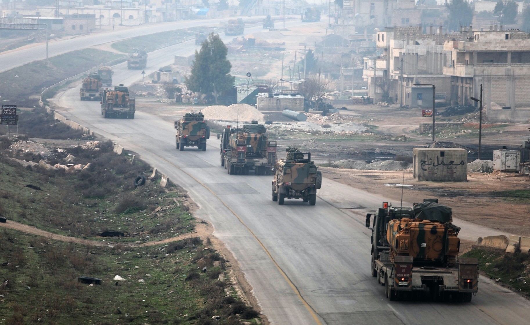 A Turkish military convoy in Idlib on Feb. 15 as part of Turkeyu2019s role in the de-escalation zones established during the Astana talks.