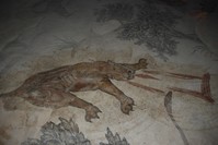 A mosaic of a hunting party of Amazon queens and animals.