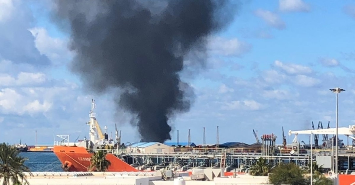 The seaport in Libya's capital Tripoli under attack by eastern-based forces loyal to putschist Gen. Khalifa Haftar on Feb. 18, 2020 (AA Photo)