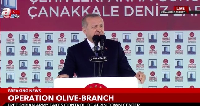أردوغان: مركز عفرين بات تحت السيطرة الكاملة للجيشين التركي والسوري الحر