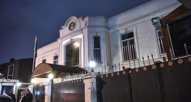 Security guards from the Saudi Consulate in Istanbul wait in front of the Saudi Consul's residence on Oct. 16, the day after Turkish police and prosecutors searched the consulate building.