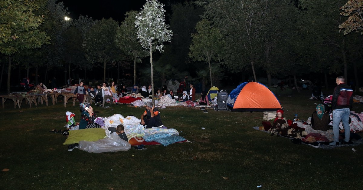 People sleep in tents and outdoors after a 5.8 magnitude earthquake in Istanbul, Sept. 27, 2019.