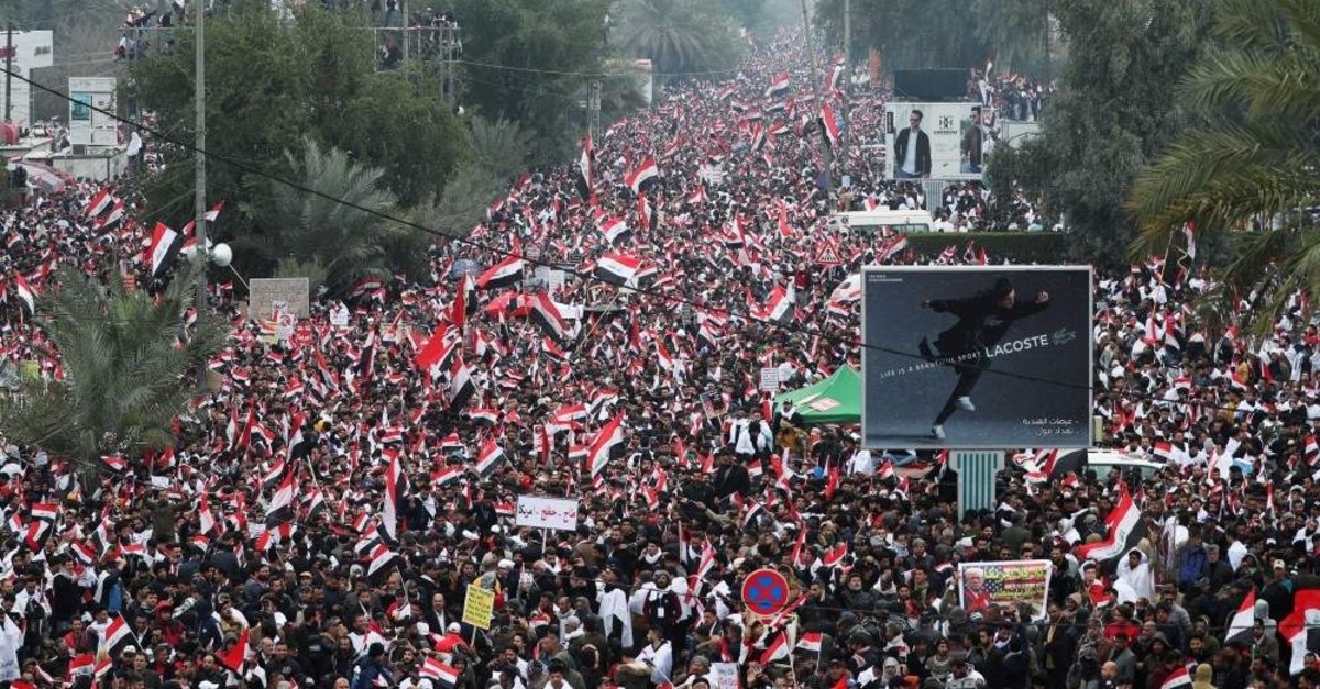 Supporters of Iraqi cleric Moqtada al-Sadr protest against the U.S. presence in Iraq during a demonstration in Baghdad, Iraq, Jan. 24, 2020. (Reuters Photo)