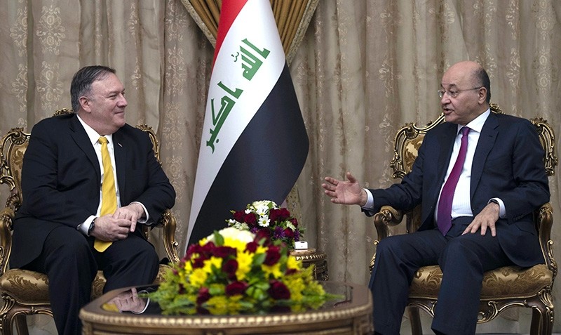 US Secretary of State Mike Pompeo, left, meets with Iraqi President Barham Salih, in Baghdad, Iraq, Wednesday, Jan. 9, 2019. (AP Photo)