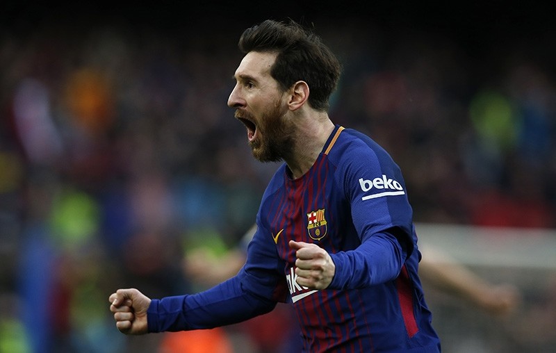 FC Barcelona's Lionel Messi reacts after scoring during the Spanish La Liga soccer match between FC Barcelona and Atletico Madrid at the Camp Nou stadium in Barcelona, Spain, Sunday, March 4, 2018. (Reuters Photo)