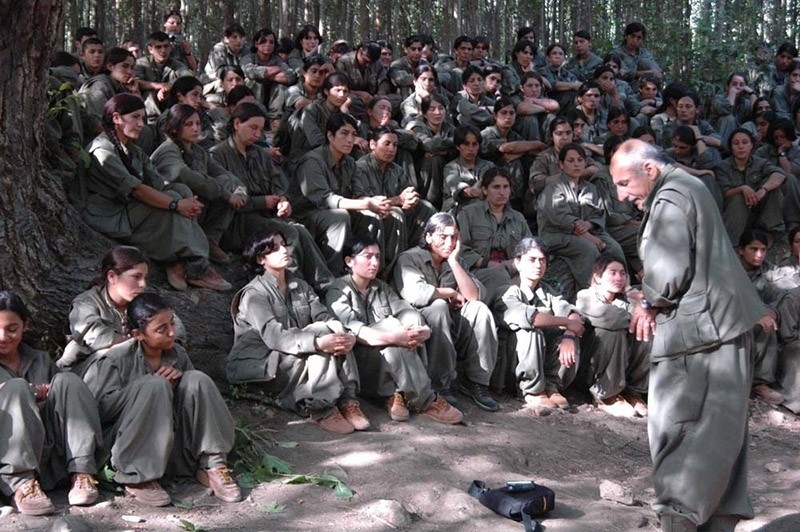 PKK leader Duran Kalkan delivers a speech to a group of mostly young militants. (Sabah File Photo)