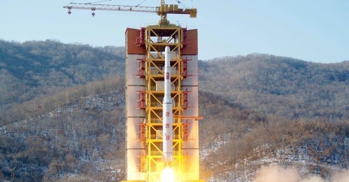 A North Korean long-range rocket is launched into the air at the Sohae rocket launch site, North Korea, in this photo released by Kyodo February 7, 2016. (Reuters Photo)