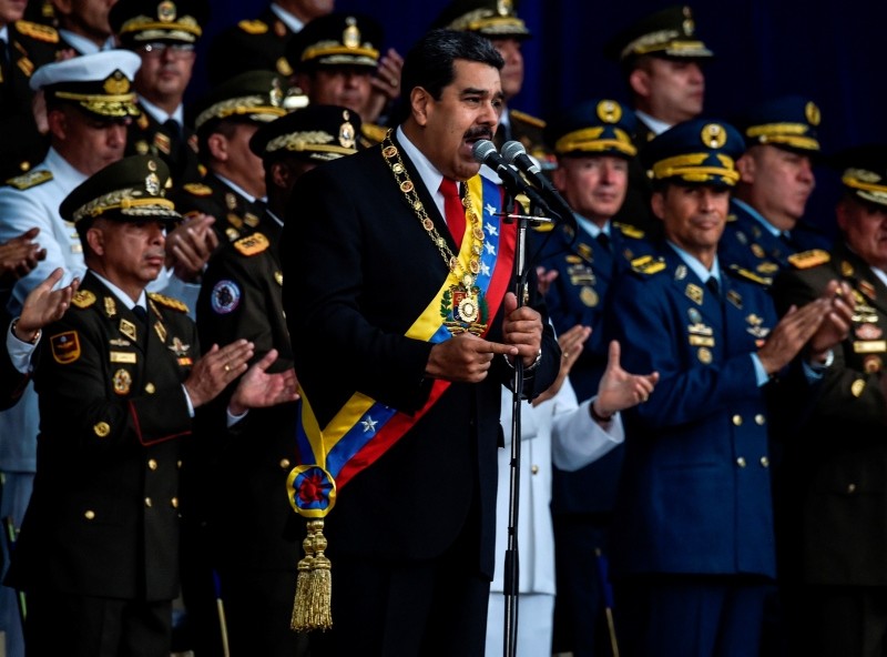 Venezuelan President Nicolas Maduro delivers a speech during a ceremony to celebrate the 81st anniversary of the National Guard in Caracas on August 4, 2018. (AFP Photo)