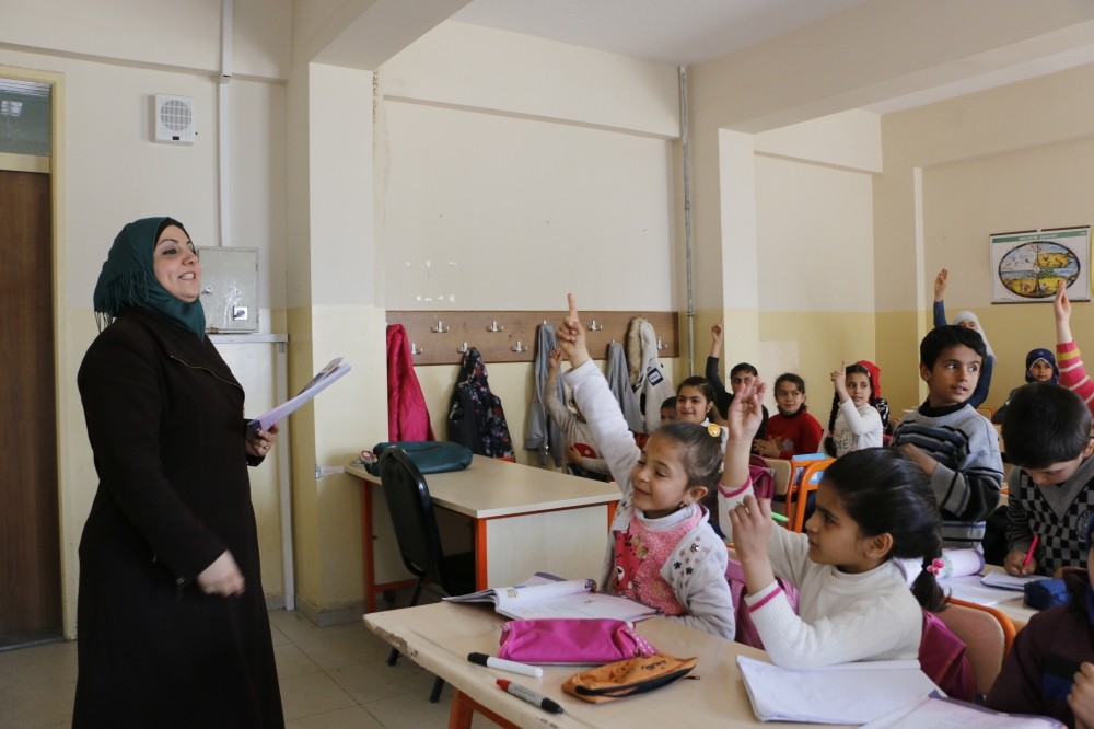 A Syrian female teacher teaches a group of refugee children in u015eanlu0131urfa. Most refugees are women and children who are viewed as most vulnerable members of the refugee community.