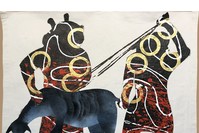 ,Demon Kidnaps Man, (2018) by Richard Bartle, mixed media on canvas, 70 x 48 cm.