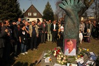 Burak Bektau015f is a victim of an unsolved murder. He was commemorated in a park at the junction of Rudower and Mu00f6wenweg Streets in the Neuku00f6lln district, Berlin, April 08.