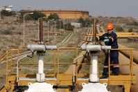 عامل يفحص صمامات الأنابيب المرتبطة بخزانات النفط في ميناء جيهان على البحر الأبيض المتوسط​​، على بعد حوالي 70 كيلومتراً من أضنة، تركيا، 19 فبراير/ شباط 2014 رويترز