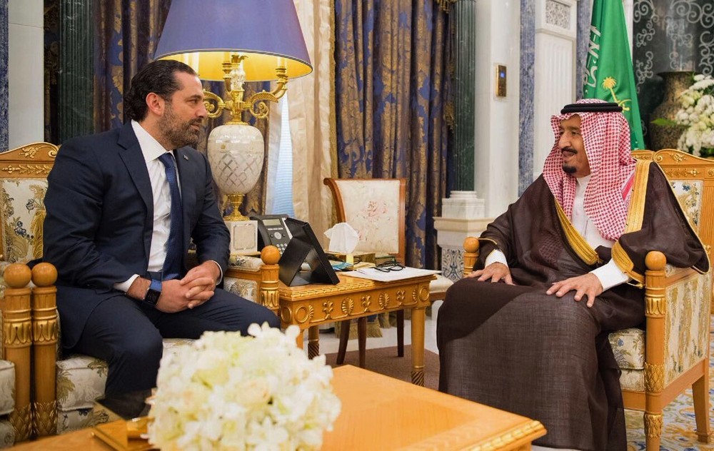 Outgoing Lebanese Prime Minister Saad Hariri (L) meets with Saudi King Salman in Riyadh, Saudi Arabia, Nov. 6. 