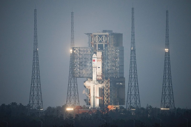 A Long March 7 orbital launch vehicle carrying China's cargo spacecraft Tianzhou-1 is seen at its launch pad at the Wenchang Space Launch Centre before it's scheduled launch in Wenchang (AFP Photo)