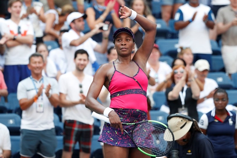 Venus Williams of the United States waves to the crowd in the second round on day three of the 2018 U.S. Open tennis tournament at USTA Billie Jean King National Tennis Center. (Reuters Photo)