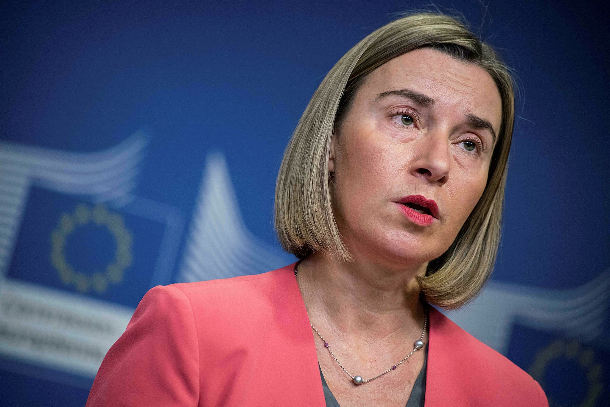 EU High Representative for Foreign Affairs and Security Policy Federica Mogherini addresses a press conference after a bilateral meeting with Indonesian Foreign Minister at the European Union Commission in Brussels on December 14, 2017. (AFP Photo)