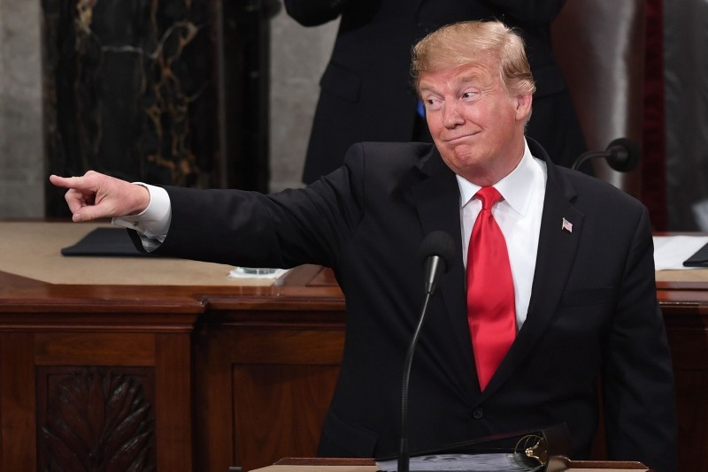 In this file photo taken on February 5, 2019 US President Donald Trump gestures as he delivers the State of the Union address at the US Capitol in Washington, DC. (AFP Photo)