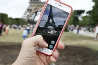 The u2018Pokemon Go' app on the screen of a smartphone in Paris. Pokemon is the most popular example of augmented reality technology.