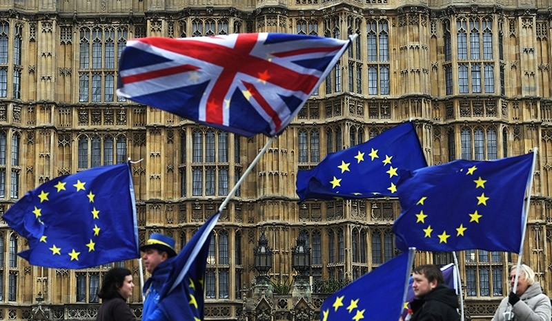 Pro-EU campaigners protest outside the parliament in London, Britain, 29 January, 2018. (EPA Photo)