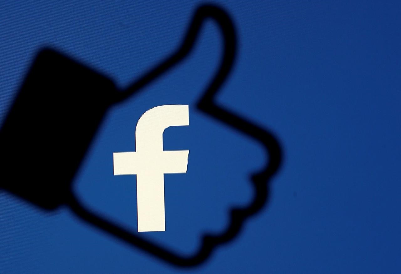 A 3D-printed Facebook like button is seen in front of the Facebook logo, in this illustration taken October 25, 2017. (Reuters Photo)