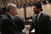President Recep Tayyip Erdou011fan greets Turkish actor Burak u00d6zu00e7ivit at the Presidential Complex in Ankara on Jan. 29, 2019. (AA Photo)