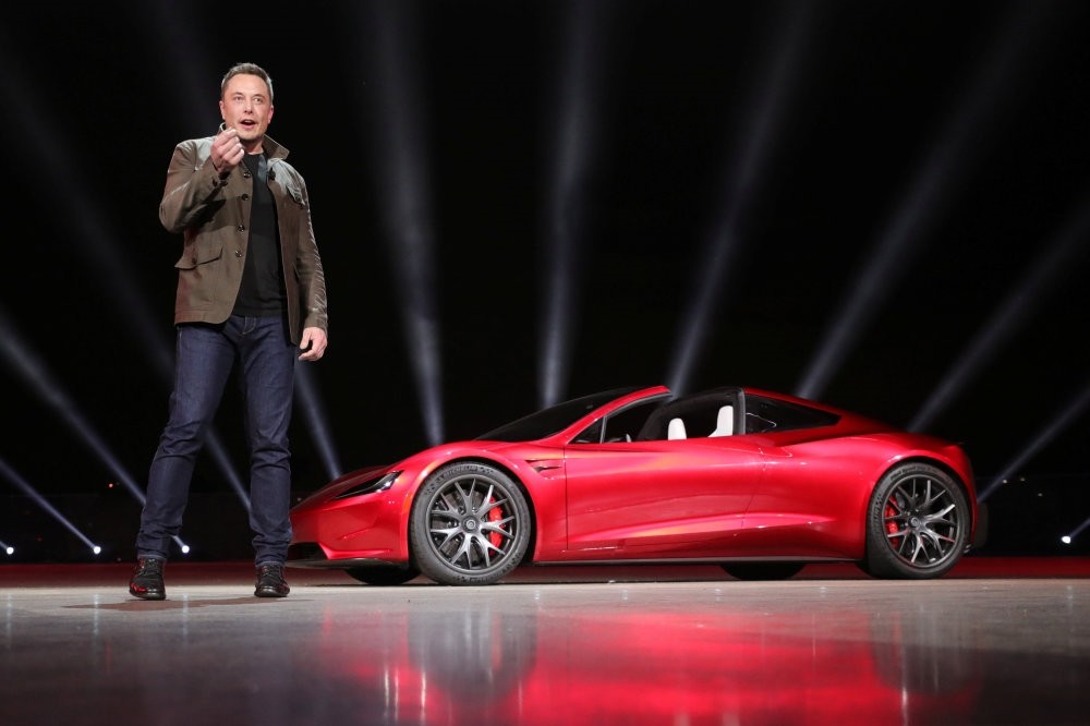 Tesla CEO Elon Musk unveils the Roadster 2 during a presentation in Hawthorne, California, Nov. 16.