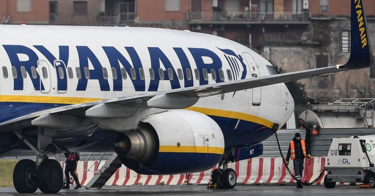  In this file photo taken on January 14, 2019 a Boeing 737-8AS  bearing the Ryanair Irish low-cost airline livery, are pictured at Rome's Ciampino airport (AFP Photo)