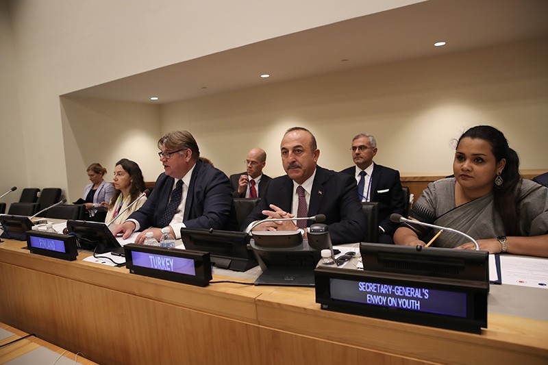 Foreign Minister Mevlu00fct u00c7avuu015fou011flu co-chairs Friends of Mediation Ministerial Meeting organized by the U.N. in New York on Sept. 27, 2018. (AA Photo)