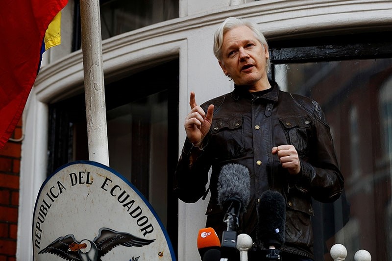 This file photo shows WikiLeaks founder Julian Assange on the balcony of the Ecuadorian Embassy in London, Britain, May 19, 2017. (Reuters Photo)
