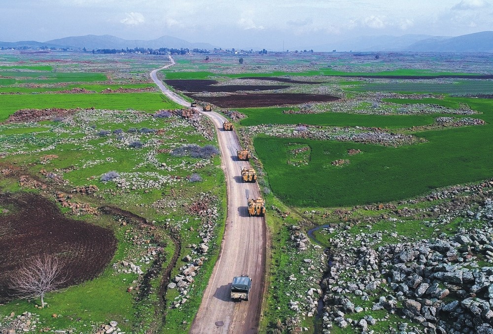 Turkish tanks advance over the Turkish-Syrian border to join Operation Olive Branch against the PKK-affiliated YPG terrorist elements in northern Syria, Hassa, Hatay. 