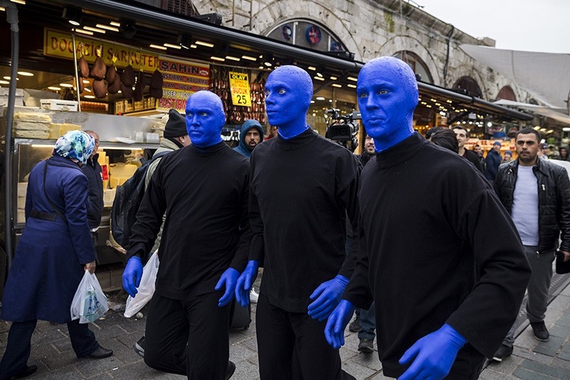 Blue Man Group visits Eminönü district's Spice Bazaar