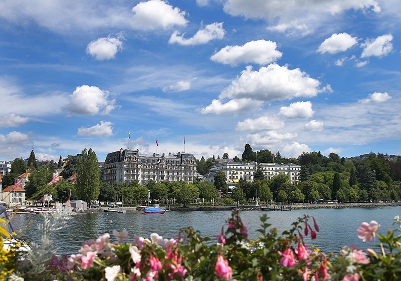 The Beau Rivage Hotel in Lausanne, where the Treaty of Lausanne was signed, is seen across the Lake Geneva, Switzerland, July 24, 2017. (AA Photo) 