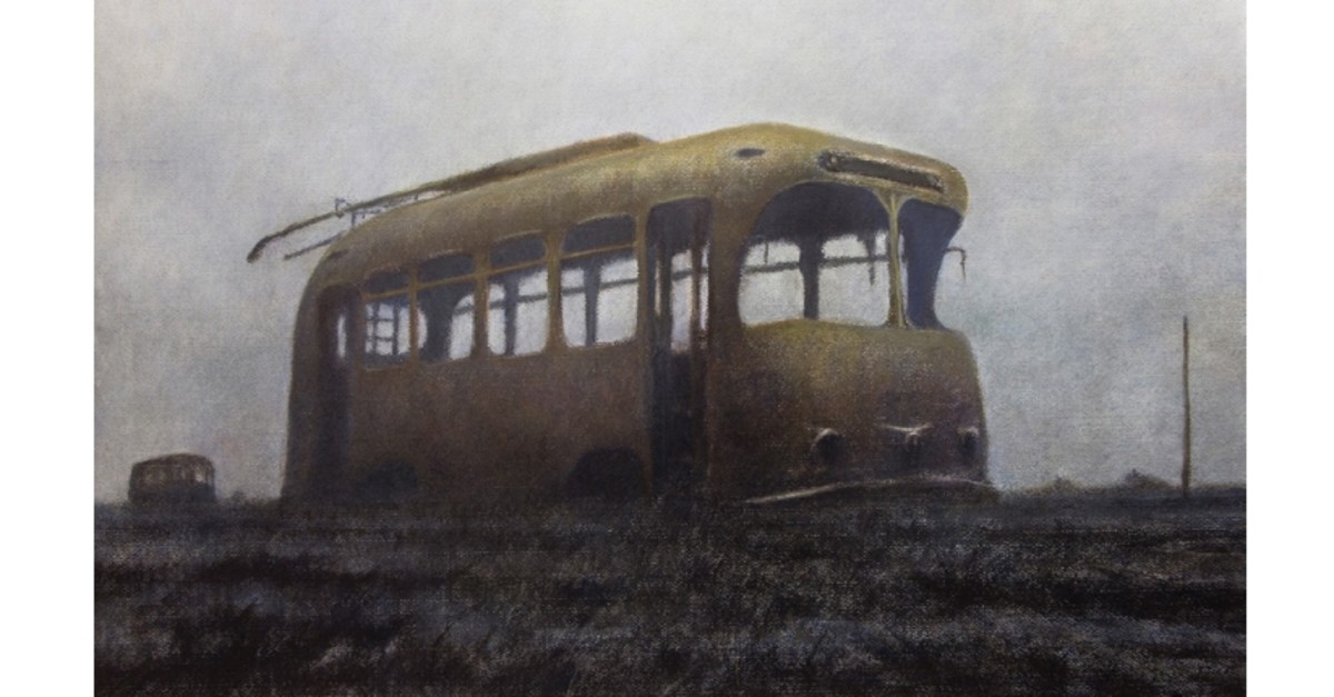 ,Trolleybus,, 2019, pastel on paper, 65x80 cm.