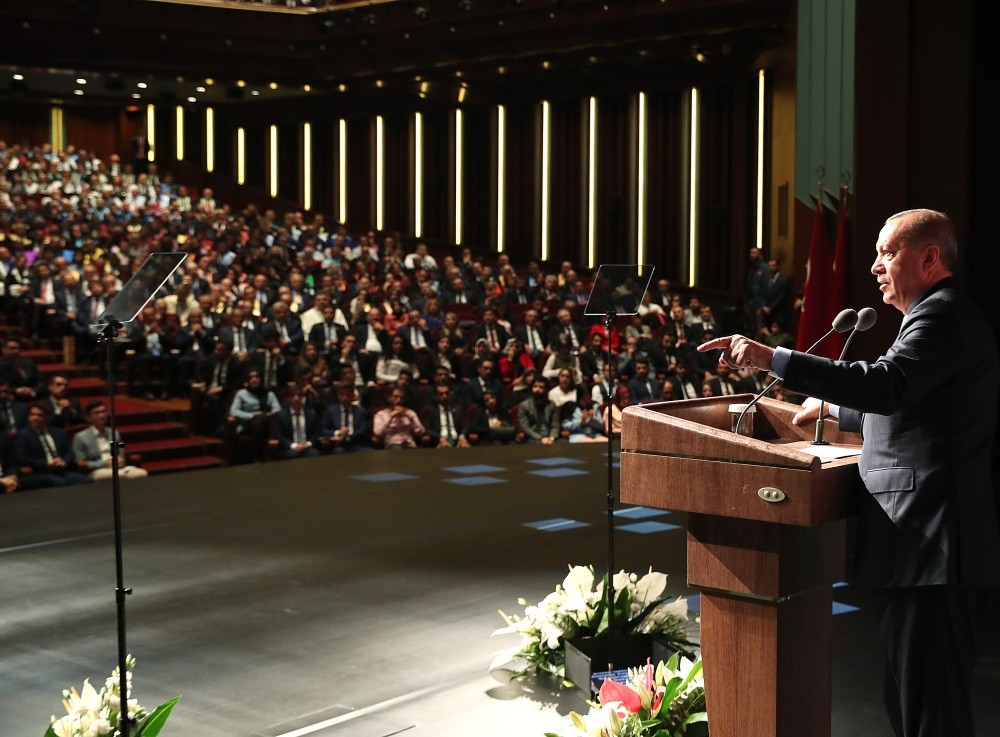 President Recep Tayyip Erdou011fan addressed Turkish academics and members of higher education institutions at the Beu015ftepe Convention and Culture Center in Ankara on the occasion of the start of the new academic year, Oct. 3.