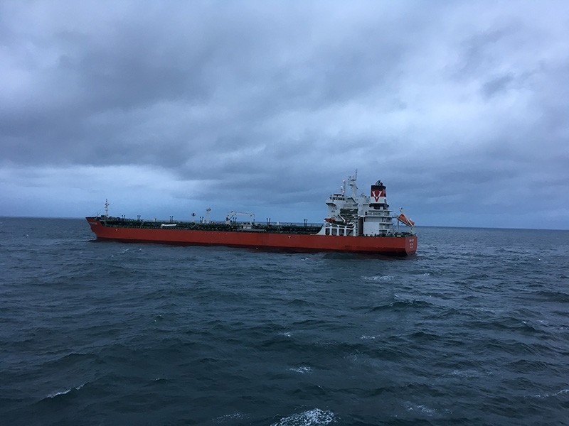 This handout picture taken and released by the French National Marine - Marine Nationale, on July 1, 2017 shows the damaged tanker Seafrontier following a collision with the cargo ship Huayan Endeavour in waters between France and Britain (AFP Photo)